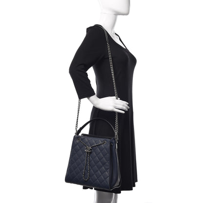 Chanel Caviar Quilted Medium CC Bucket Bag Dark Blue 2 of 9