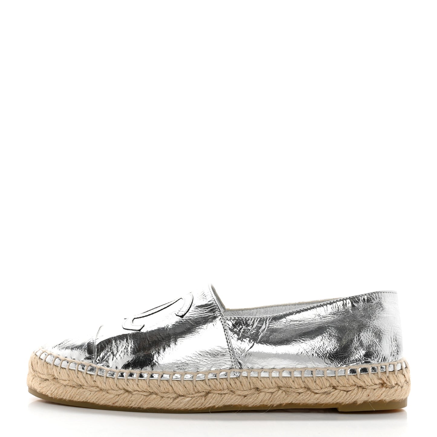 Laminated Goatskin CC Espadrilles 37 Silver