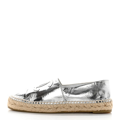 Chanel Laminated Goatskin CC Espadrilles 37 Silver 1 of 10