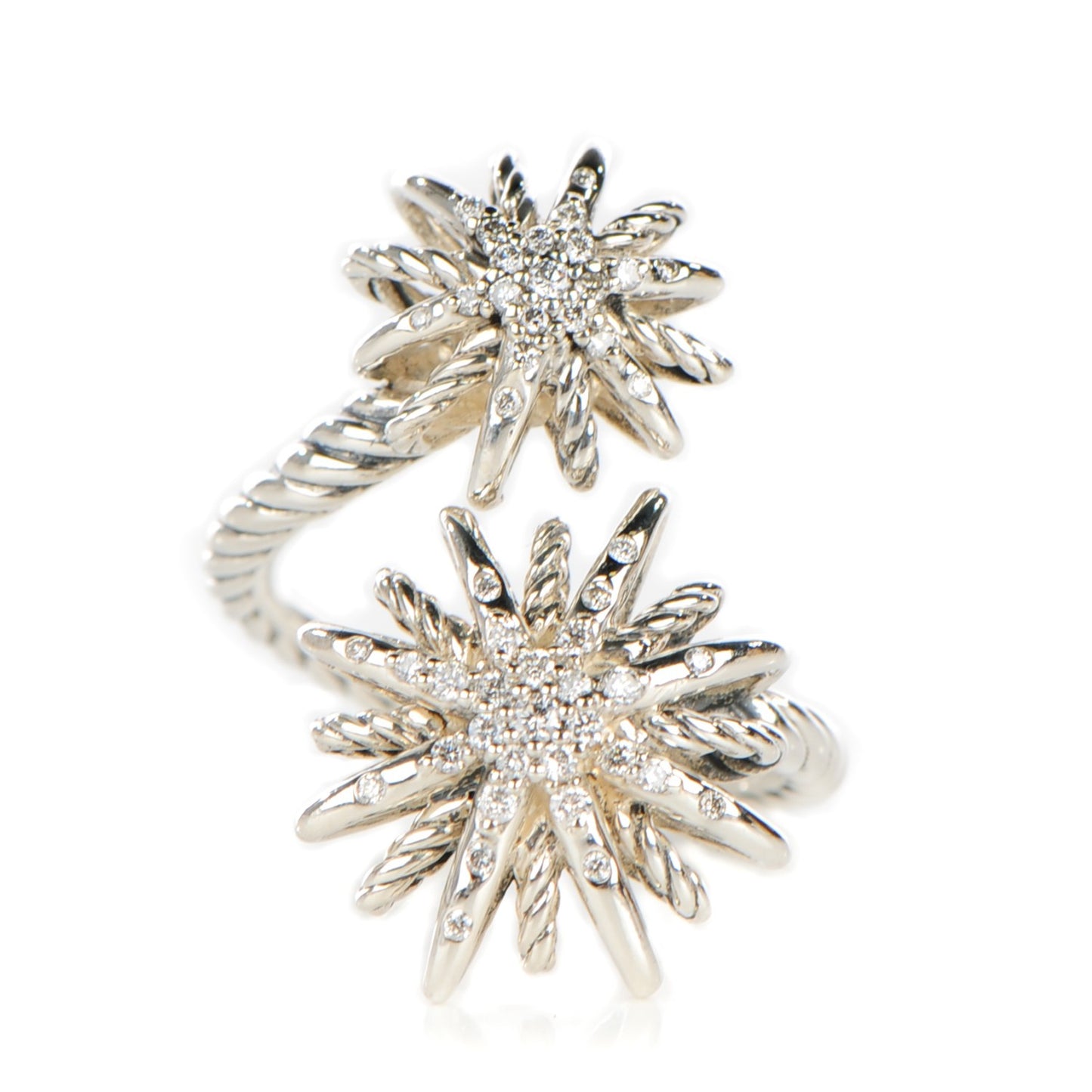 Sterling Silver Pave Diamond 28mm Open Starburst Ring 53 6.5