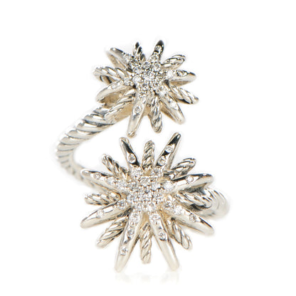 David Yurman Sterling Silver Pave Diamond 28mm Open Starburst Ring 53 6.5 1 of 3