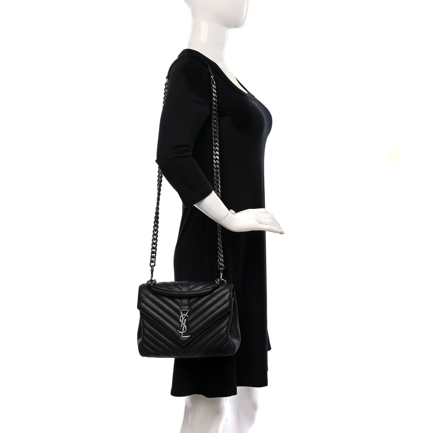 Sheepskin Matelasse Chevron Monogram Medium College Bag Black
