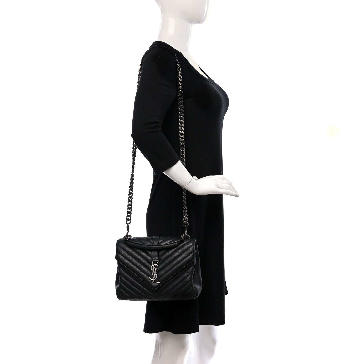 Saint Laurent Sheepskin Matelasse Chevron Monogram Medium College Bag Black 2 of 11