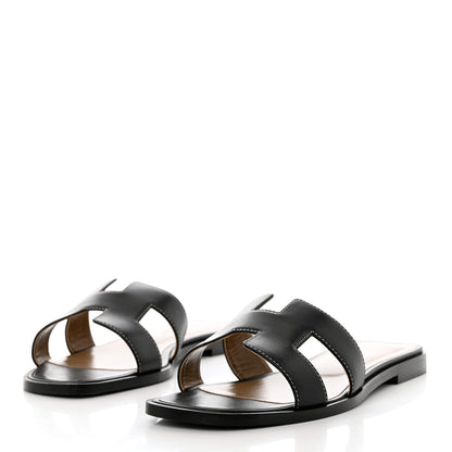 Hermes Box Calfskin Oran Sandals 37.5 Black 3 of 9