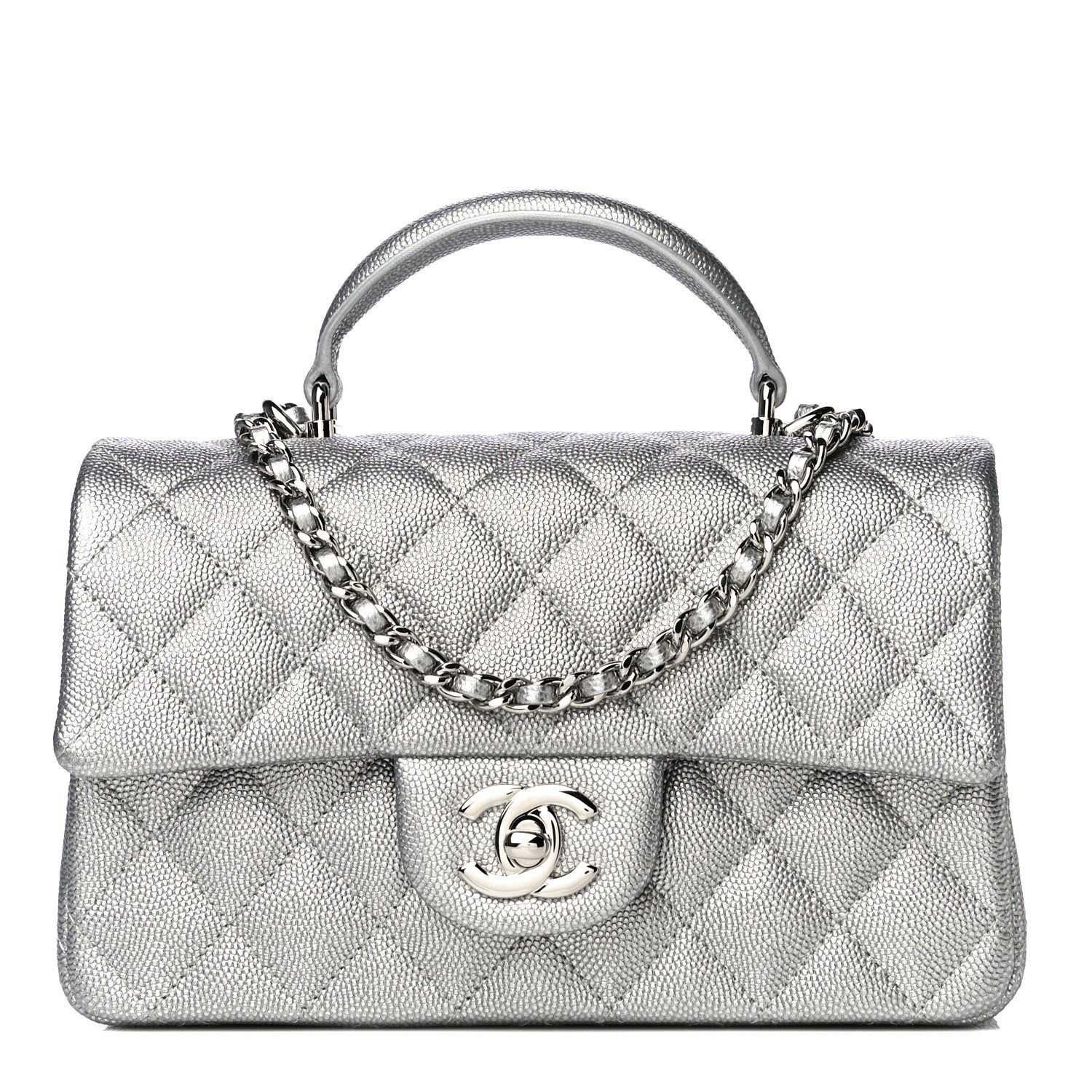 Chanel Metallic Caviar Quilted Mini Top Handle Rectangular Flap Silver 1 of 10