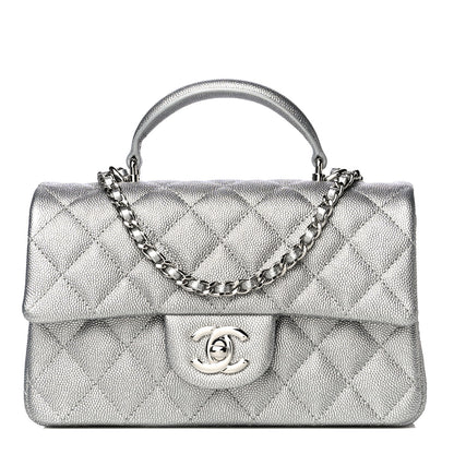 Chanel Metallic Caviar Quilted Mini Top Handle Rectangular Flap Silver 1 of 10