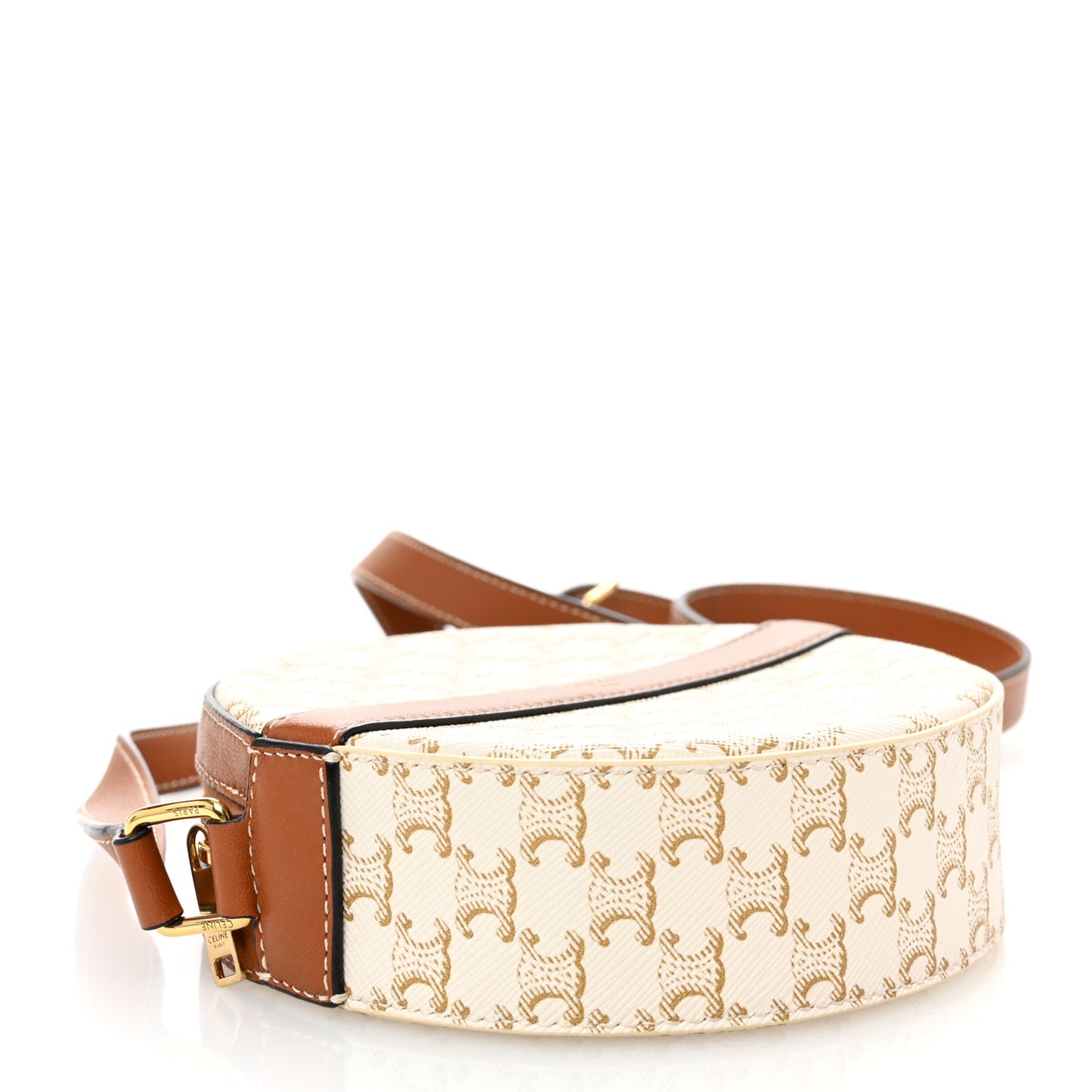 Lambskin Triomphe Canvas Round Purse On Strap White Tan