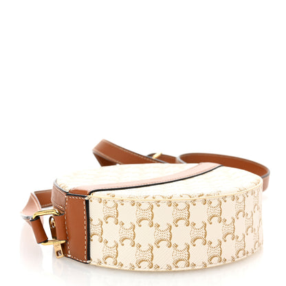 Celine Lambskin Triomphe Canvas Round Purse On Strap White Tan 4 of 10