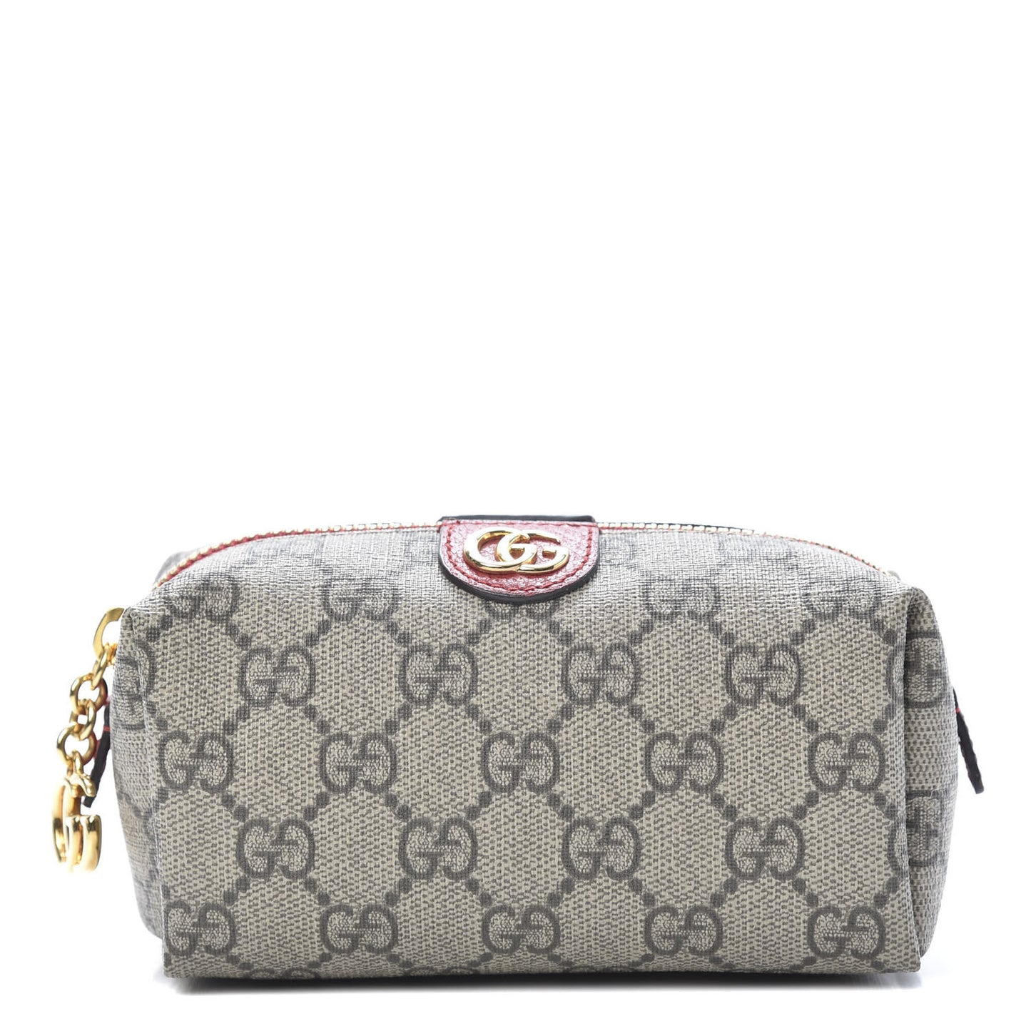 Soft GG Supreme Monogram Calfskin Small Ophidia Cosmetic Case Beige Ebony Hibiscus Red