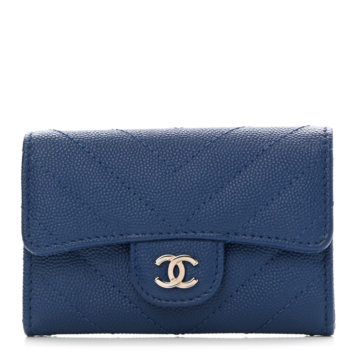 Caviar Chevron Quilted Flap Card Holder Dark Blue