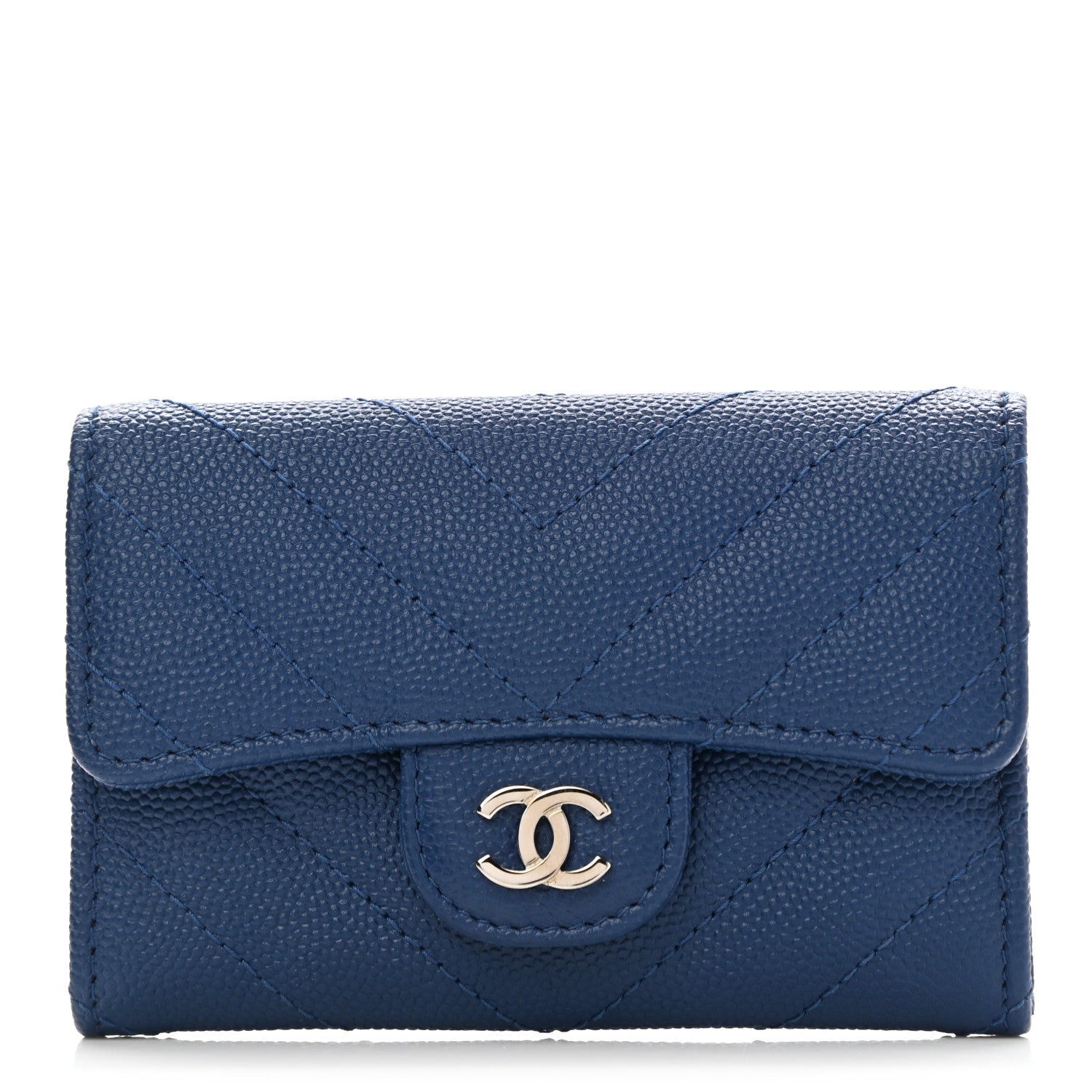 Chanel Caviar Chevron Quilted Flap Card Holder Dark Blue 1 of 8