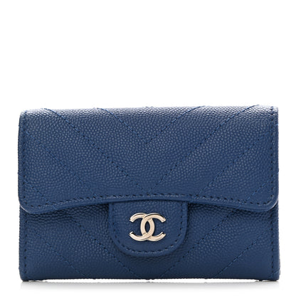 Chanel Caviar Chevron Quilted Flap Card Holder Dark Blue 1 of 8