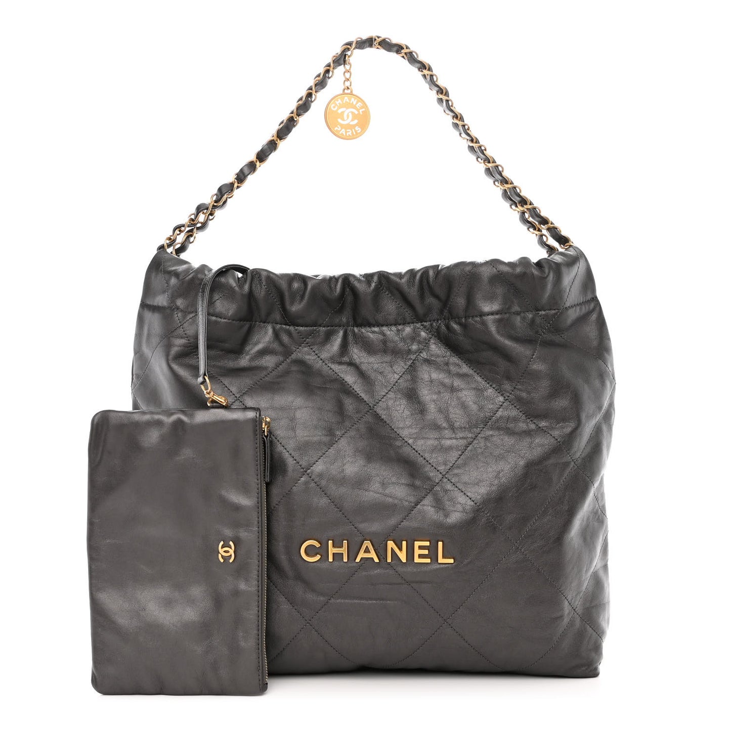 Metallic Calfskin Quilted Chanel 22 Ruthenium