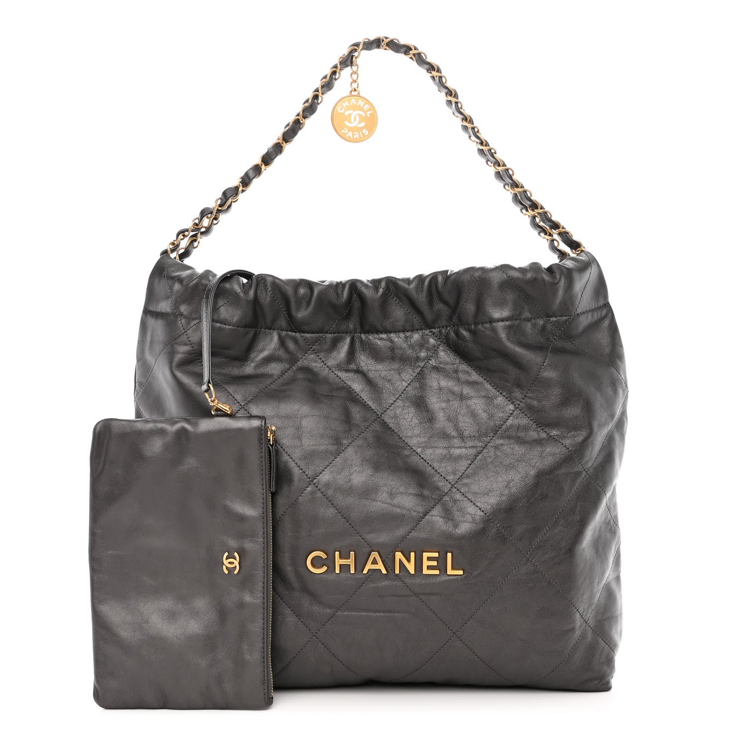 Chanel Metallic Calfskin Quilted Chanel 22 Ruthenium 1 of 12