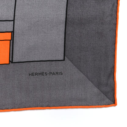 Hermes Cashmere Silk Lettres en Boite Scarf 140 Anthracite Orange Gris 3 of 3