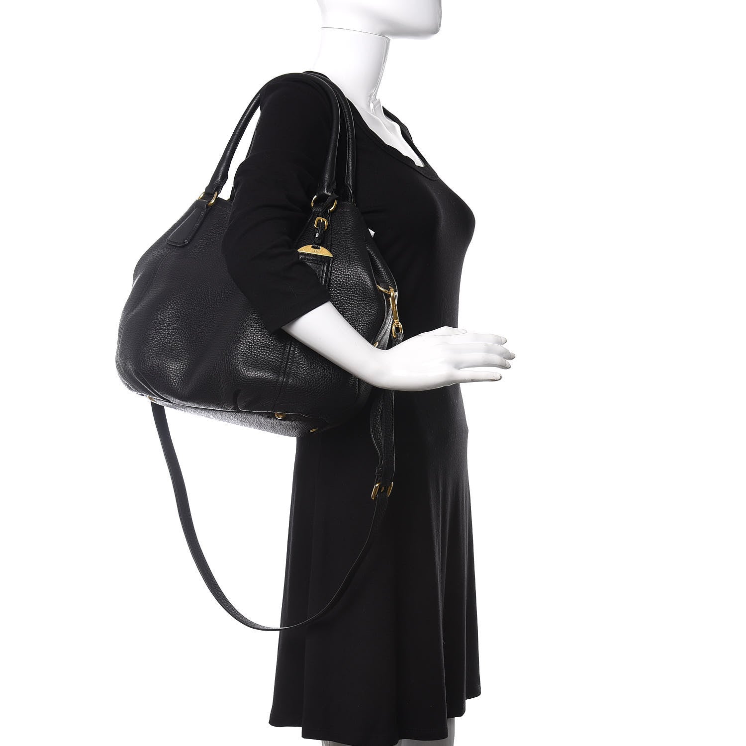 Prada Vitello Daino Shoulder Bag Black 2 of 9