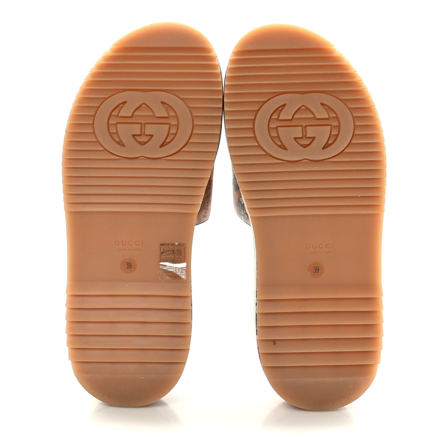 GG Supreme Monogram Water Flora Angelina Platform Slide Sandals 39 Beige Blue Multicolor