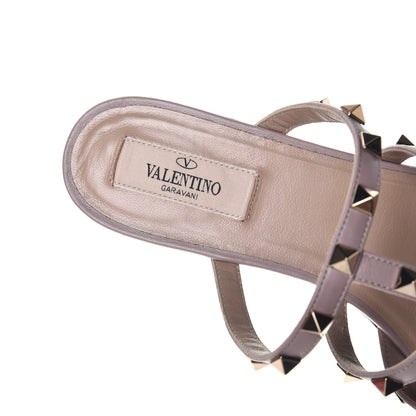 Valentino Garavani Patent Rockstud Flat Cage Mules 38 Ivory Poudre 6 of 8