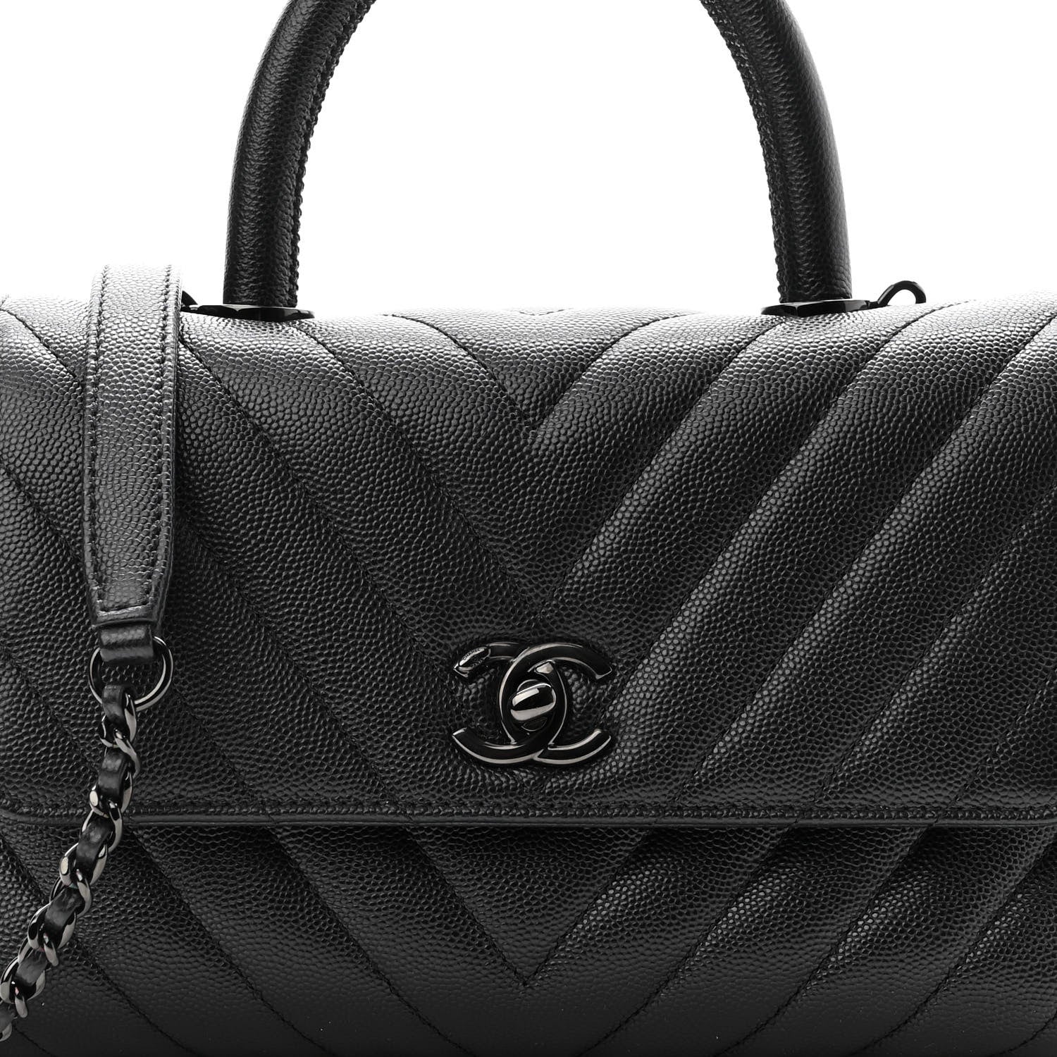 Chanel Caviar Chevron Quilted Mini Coco Handle Flap So Black 8 of 10