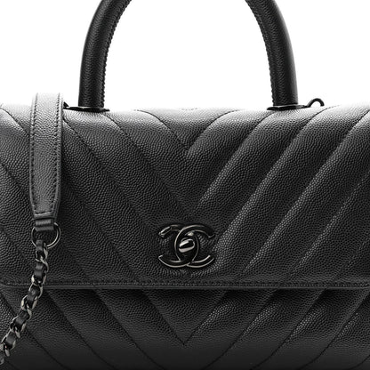 Chanel Caviar Chevron Quilted Mini Coco Handle Flap So Black 8 of 10