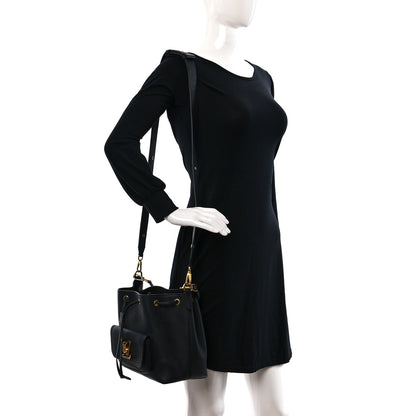 Louis Vuitton Calfskin Lockme Bucket MM Black 3 of 9