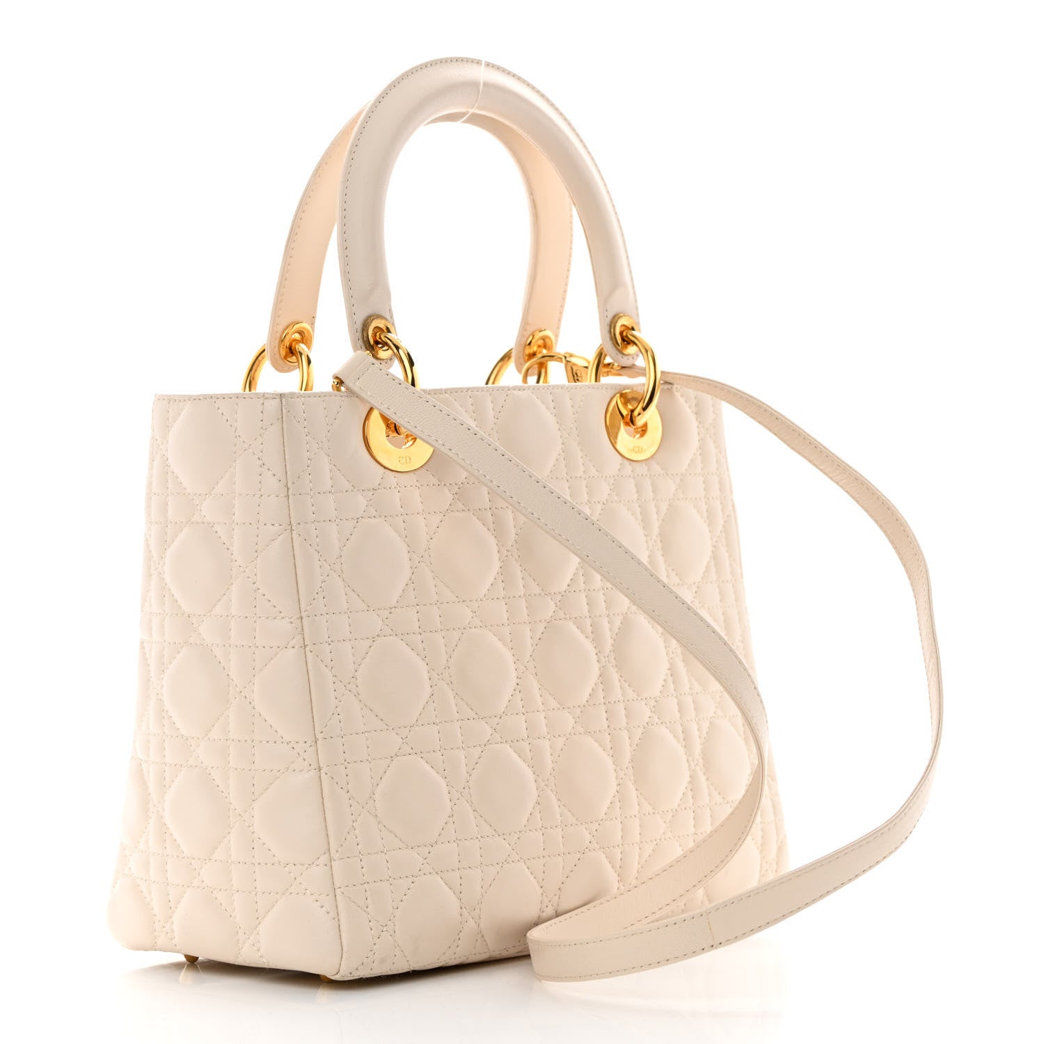 Christian Dior Lambskin Cannage Medium Lady Dior Light Beige 3 of 18