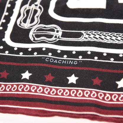 Hermes Cashmere Silk Coaching Bandana Scarf 55 Black Quetsche White 3 of 5