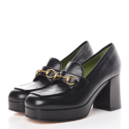 Gucci Goatskin Houdan Mid Heel Platform Loafers 40 Black 3 of 9
