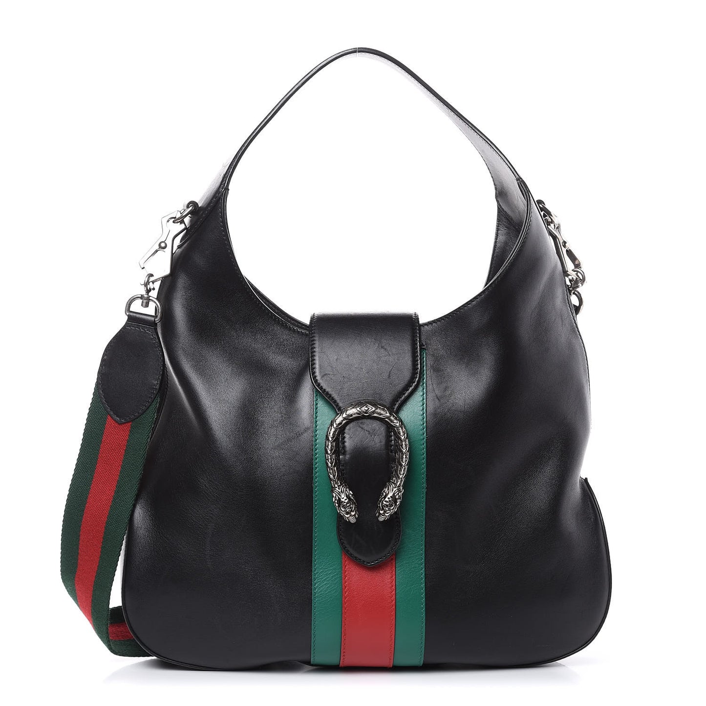 Calfskin Web Stripe Medium Dionysus Hobo Black
