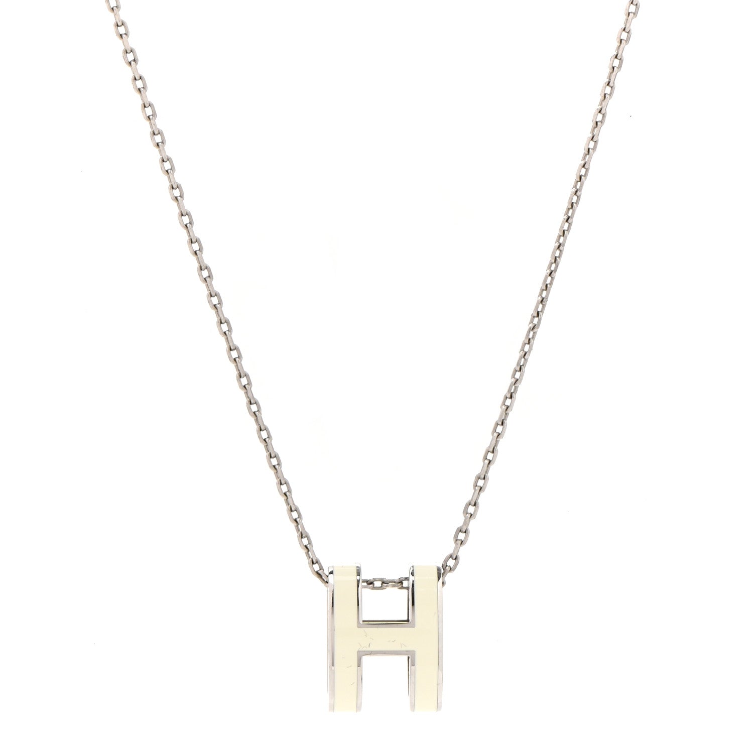 Hermes Lacquered Palladium Pop H Pendant Necklace White 1 of 6
