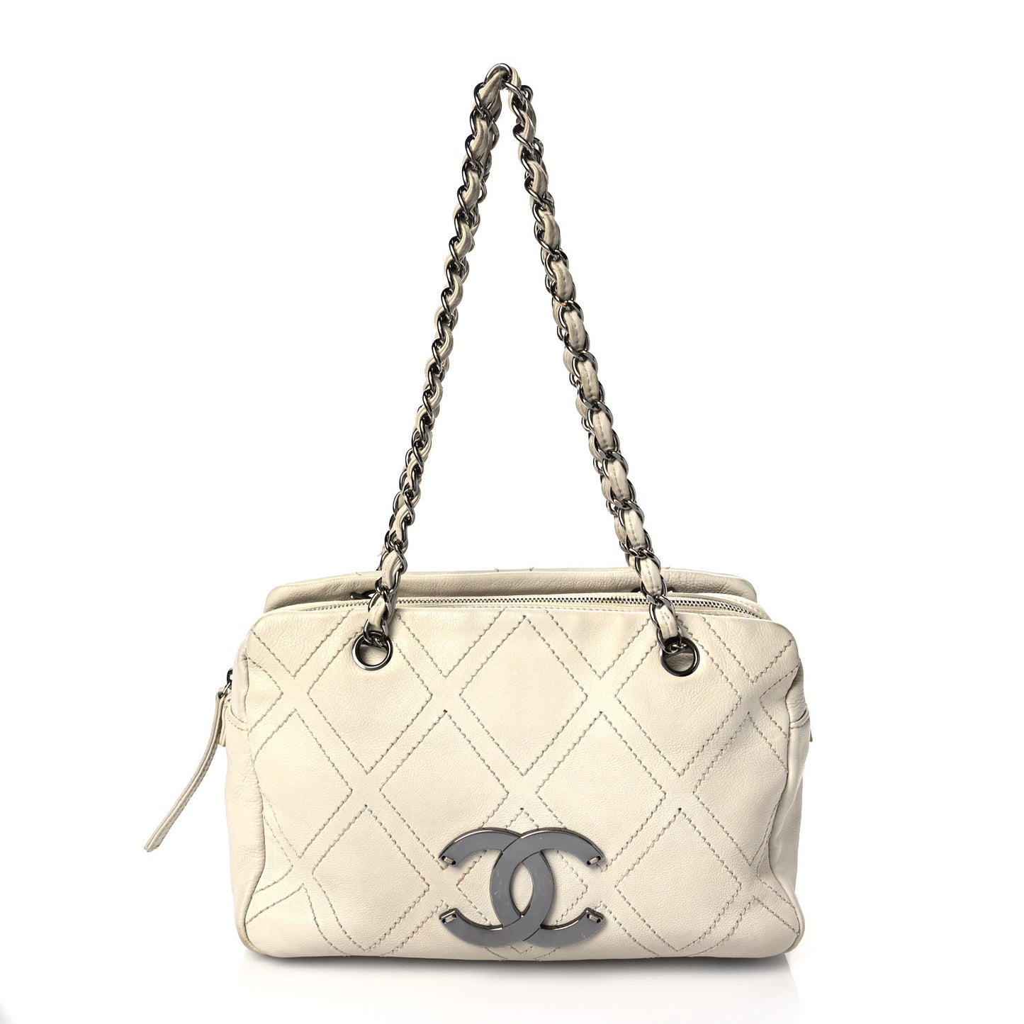 Calfskin Small Diamond Stitch Tote White