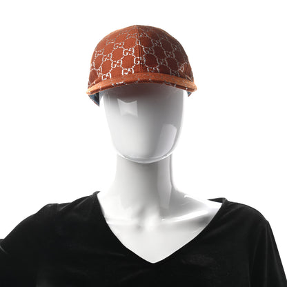Gucci Canvas Lame GG Monogram Rush Baseball Hat M Burnt Orange Silver 2 of 8