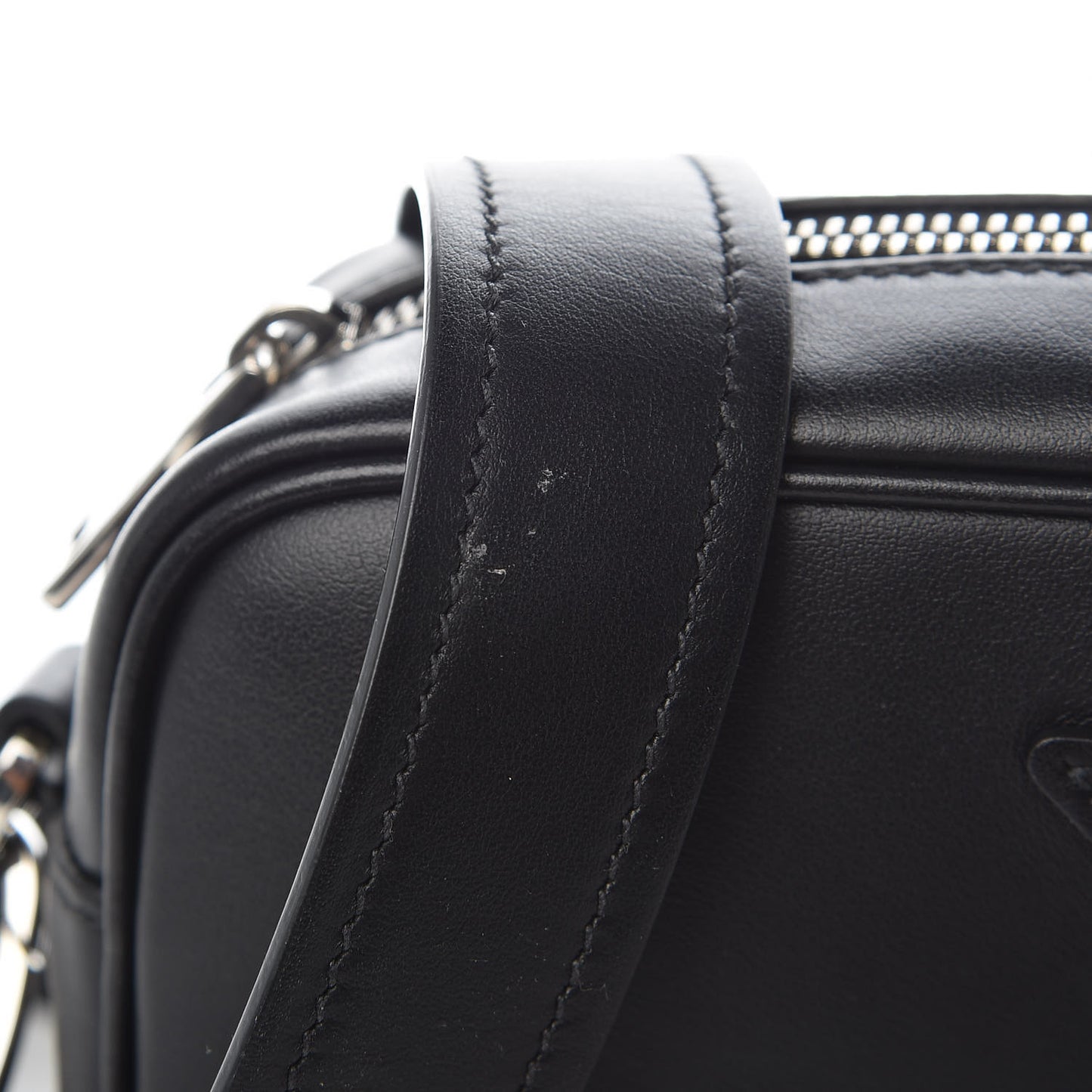 City Calfskin Racing Logo Camera Bag Black Fuxia