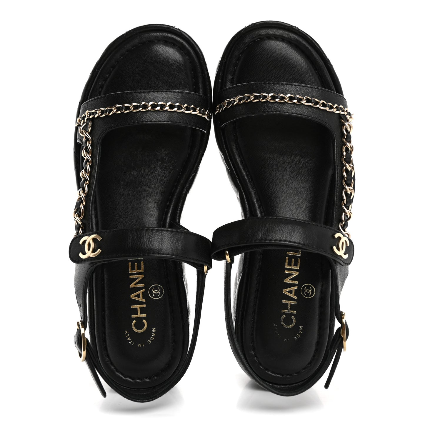 Lambskin Quilted Chain CC Platform Sandals 37.5 Black