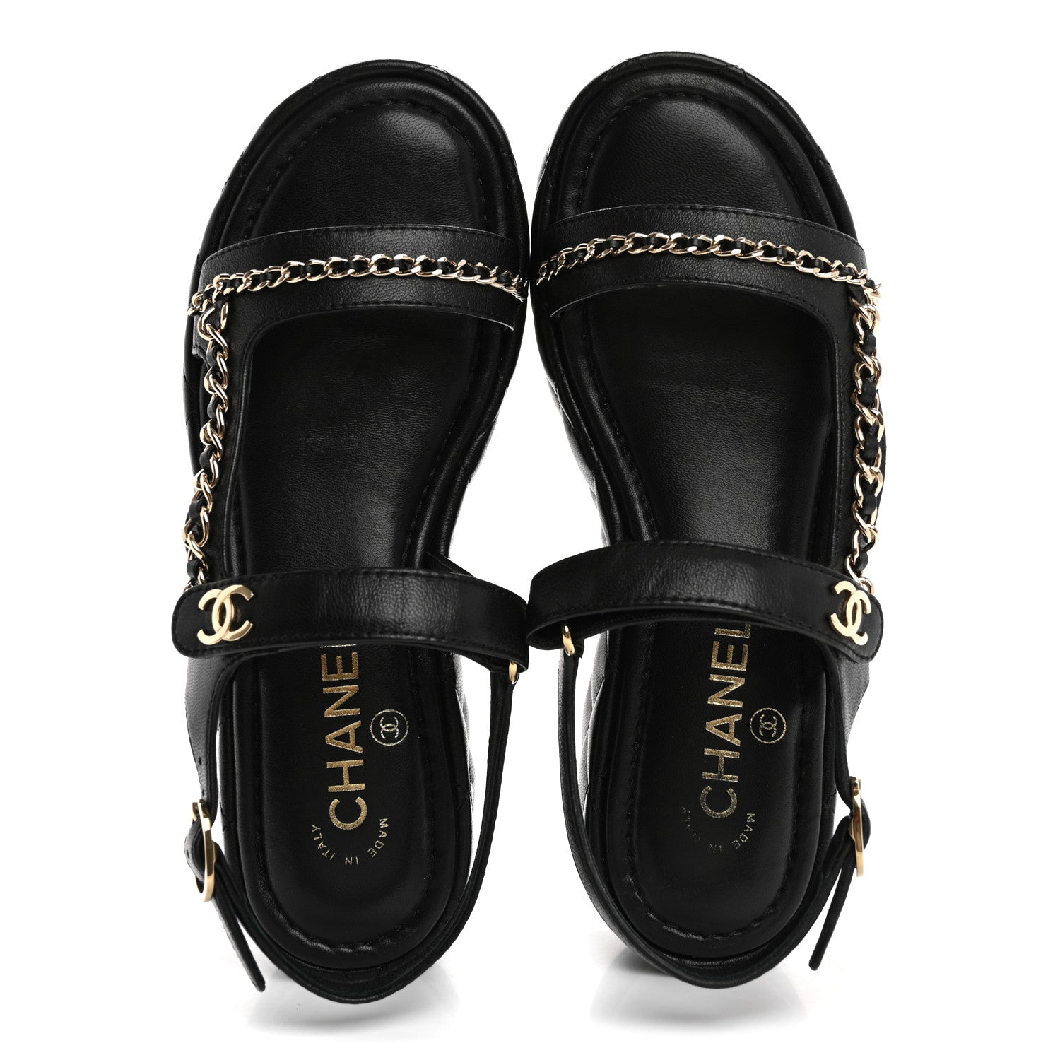 Chanel Lambskin Quilted Chain CC Platform Sandals 37.5 Black 2 of 9