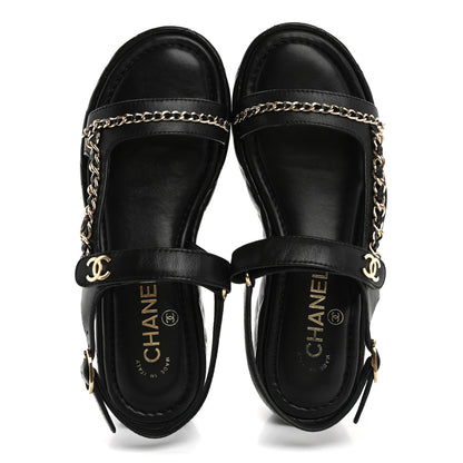 Chanel Lambskin Quilted Chain CC Platform Sandals 37.5 Black 2 of 9