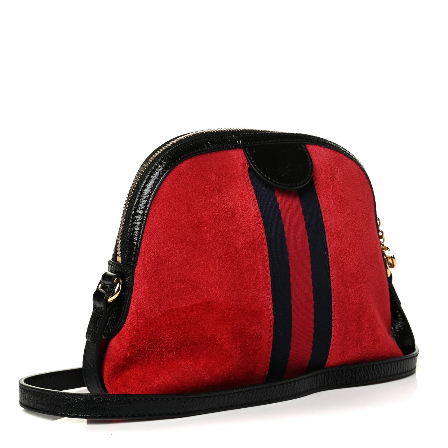 Suede Patent Web GG Small Ophidia Dome Shoulder Bag Hibiscus Red