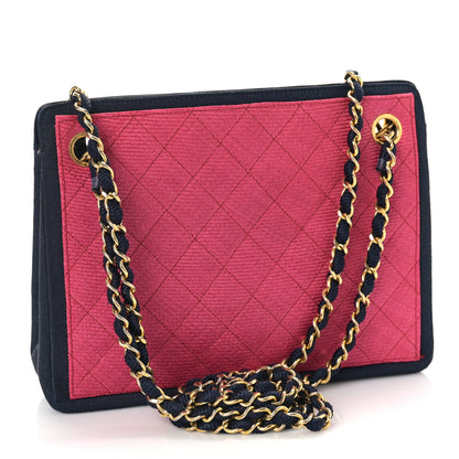 Chanel Wool Grosgrain Quilted Shoulder Bag Pink Black 3 of 9