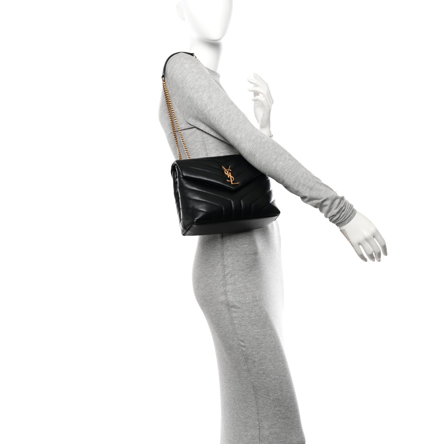 Saint Laurent Calfskin Y Quilted Monogram Small Loulou Chain Satchel Black 3 of 11