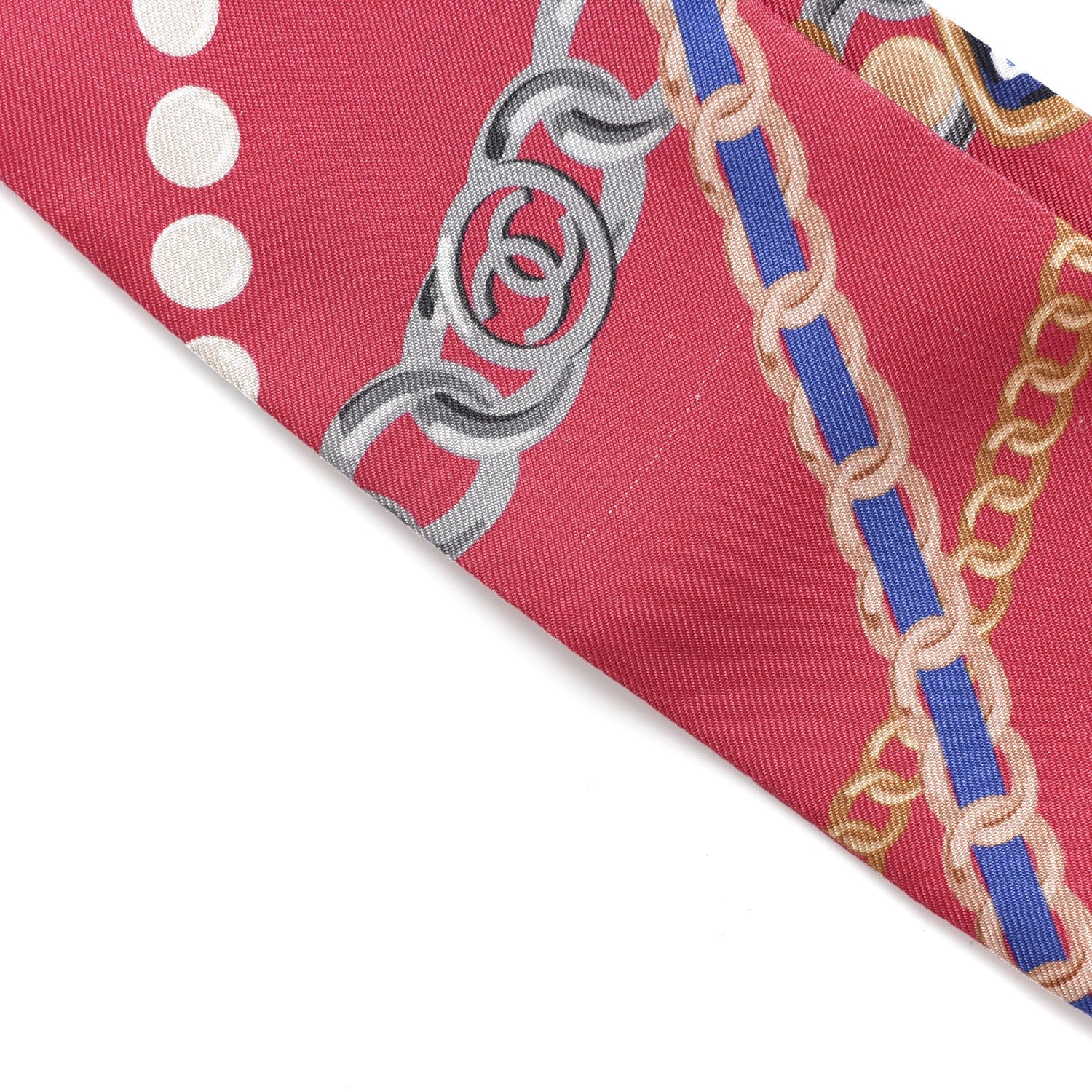 Chanel Silk Pearl CC Chain Slim Bandeau Scarf Pink 7 of 8