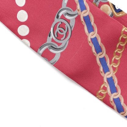 Chanel Silk Pearl CC Chain Slim Bandeau Scarf Pink 7 of 8