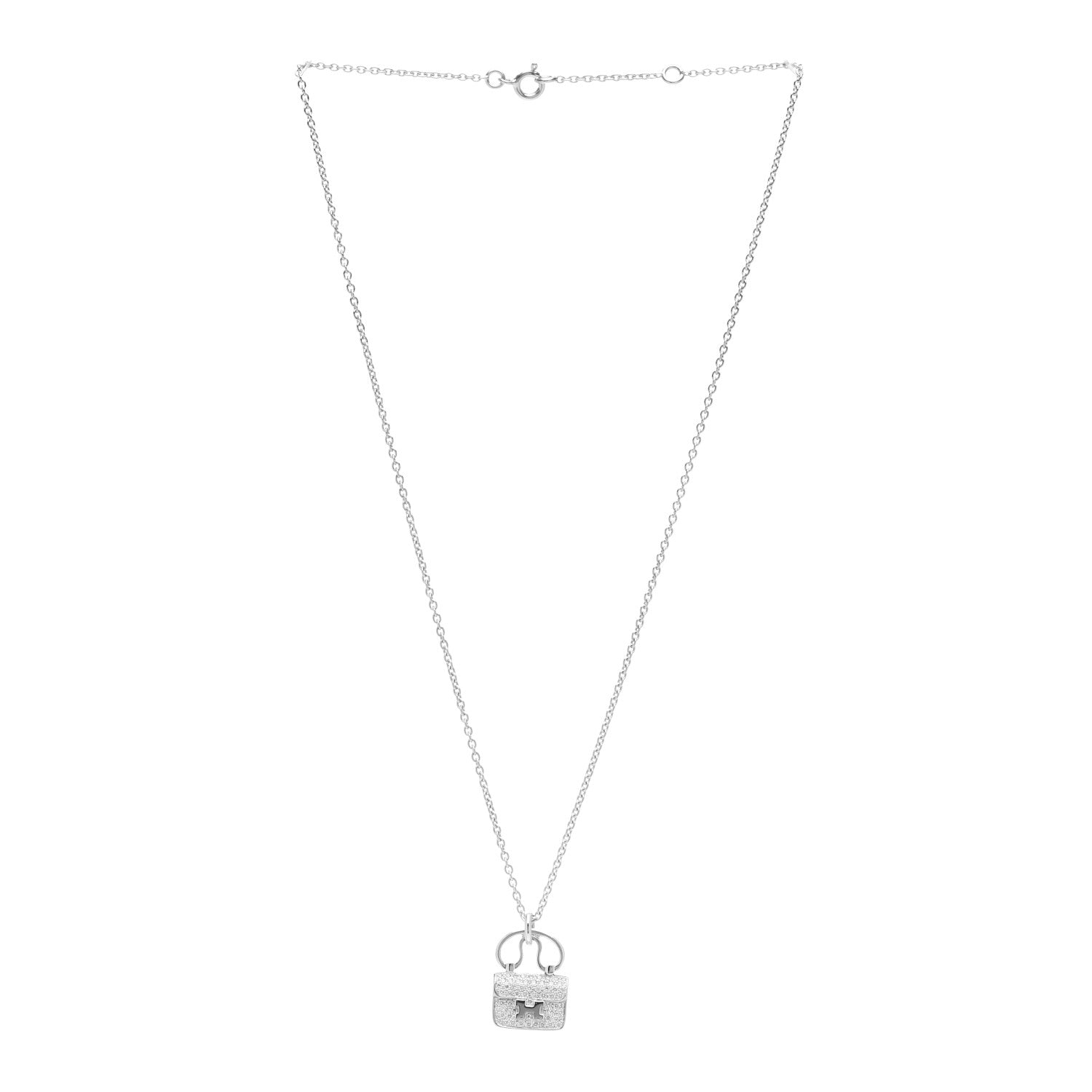 Hermes 18K White Gold Diamond Constance Amulette Pendant Necklace 3 of 5