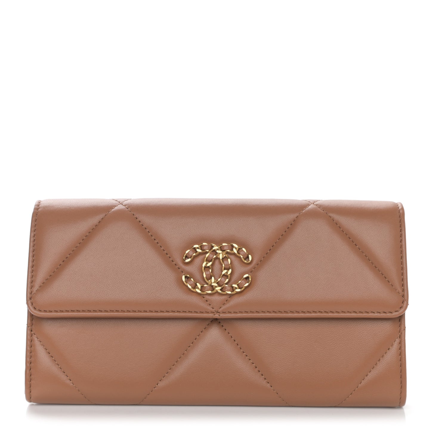 Lambskin Quilted Chanel 19 Flap Wallet Brown