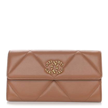 Chanel Lambskin Quilted Chanel 19 Flap Wallet Brown 1 of 9