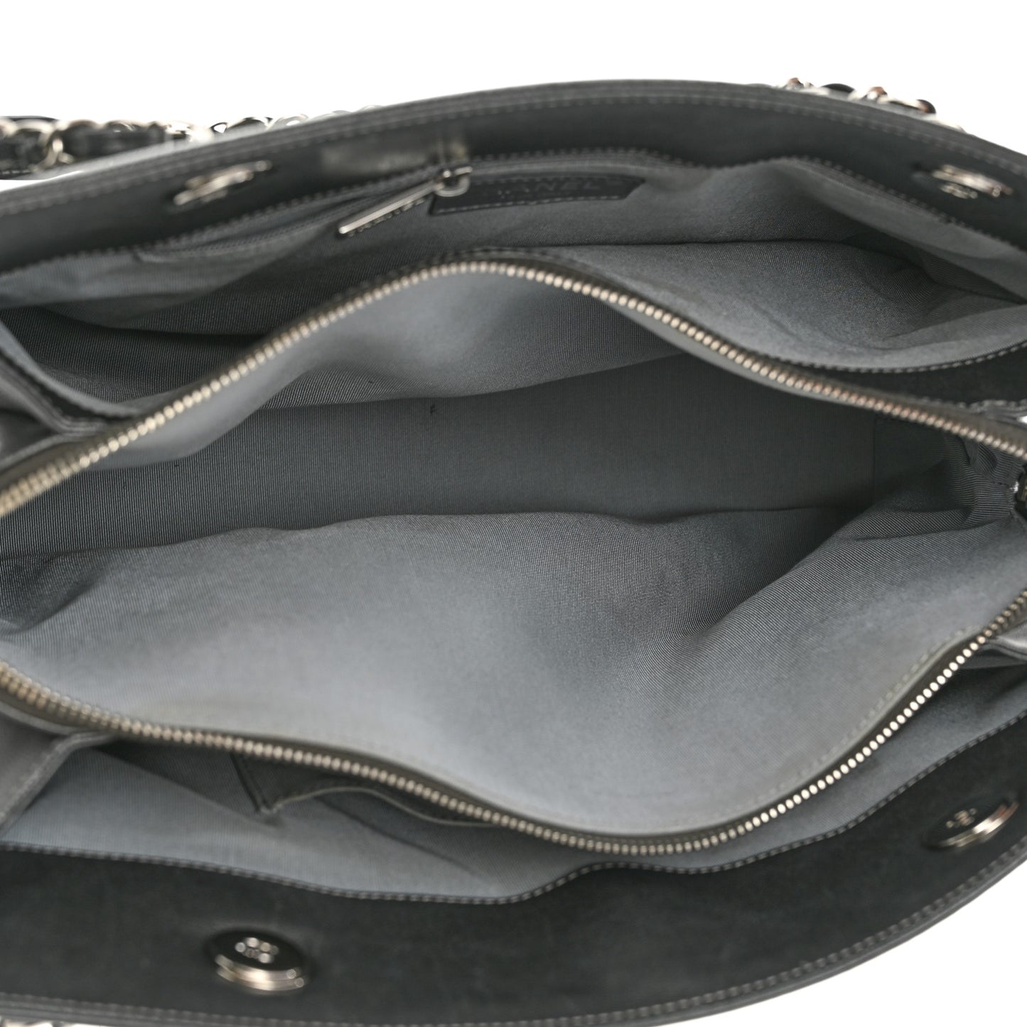 Sheepskin Chevron Quilted Mademoiselle Vintage Shopping Tote Dark Grey