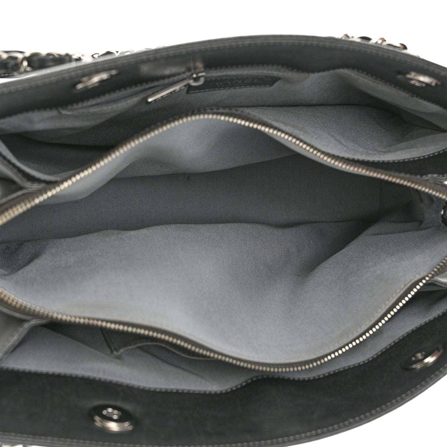 Chanel Sheepskin Chevron Quilted Mademoiselle Vintage Shopping Tote Dark Grey 4 of 11