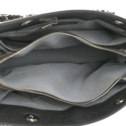 Chanel Sheepskin Chevron Quilted Mademoiselle Vintage Shopping Tote Dark Grey 4 of 11
