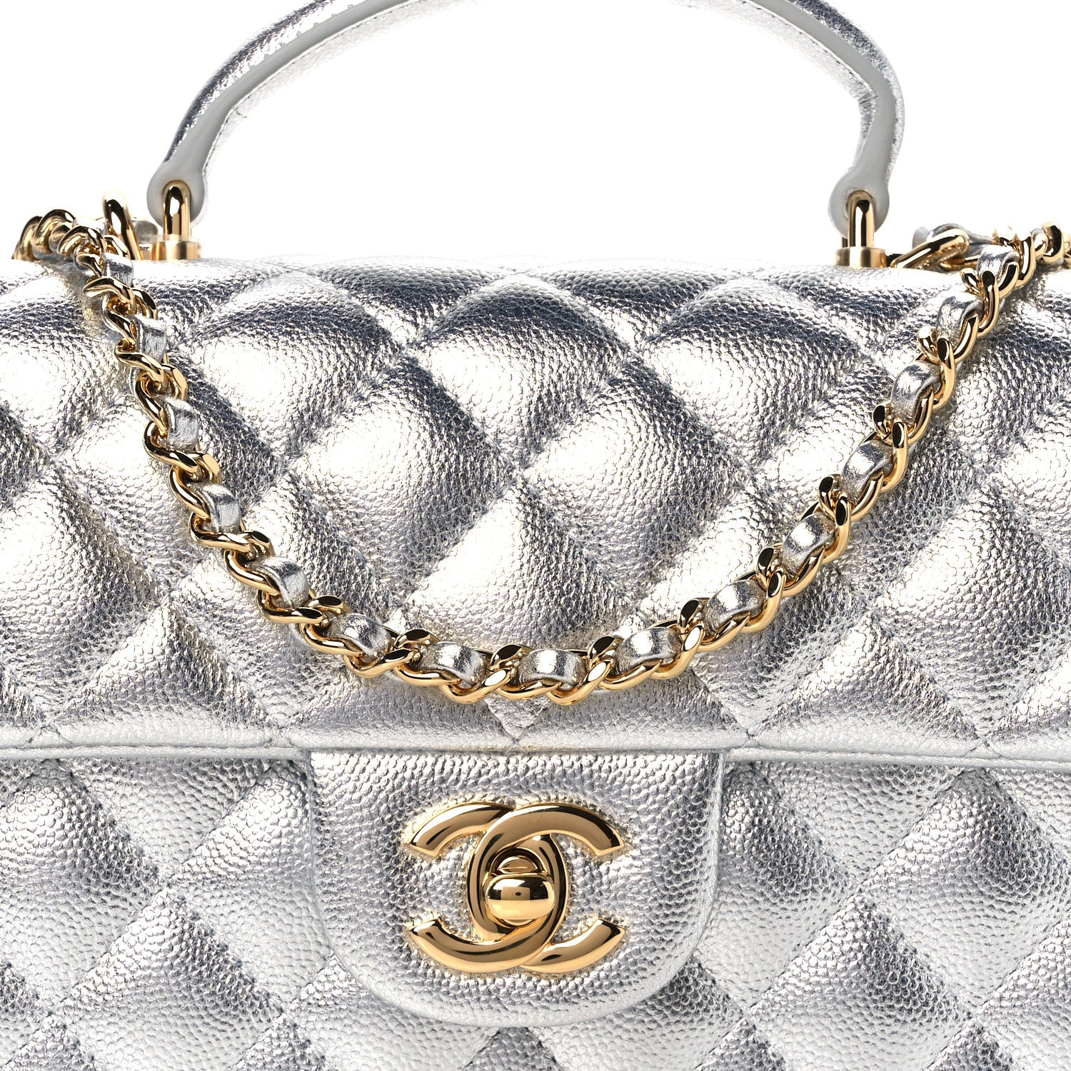 Chanel Metallic Caviar Quilted Top Handle East West Flap Silver 9 of 12