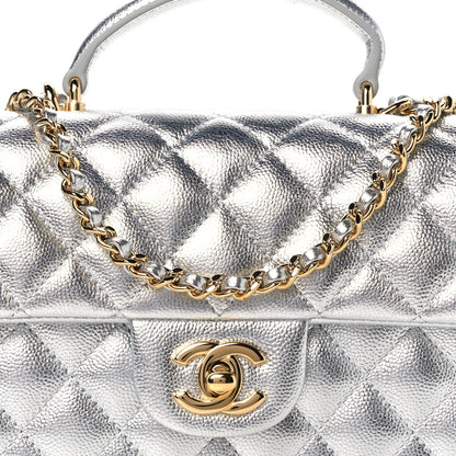 Chanel Metallic Caviar Quilted Top Handle East West Flap Silver 9 of 12