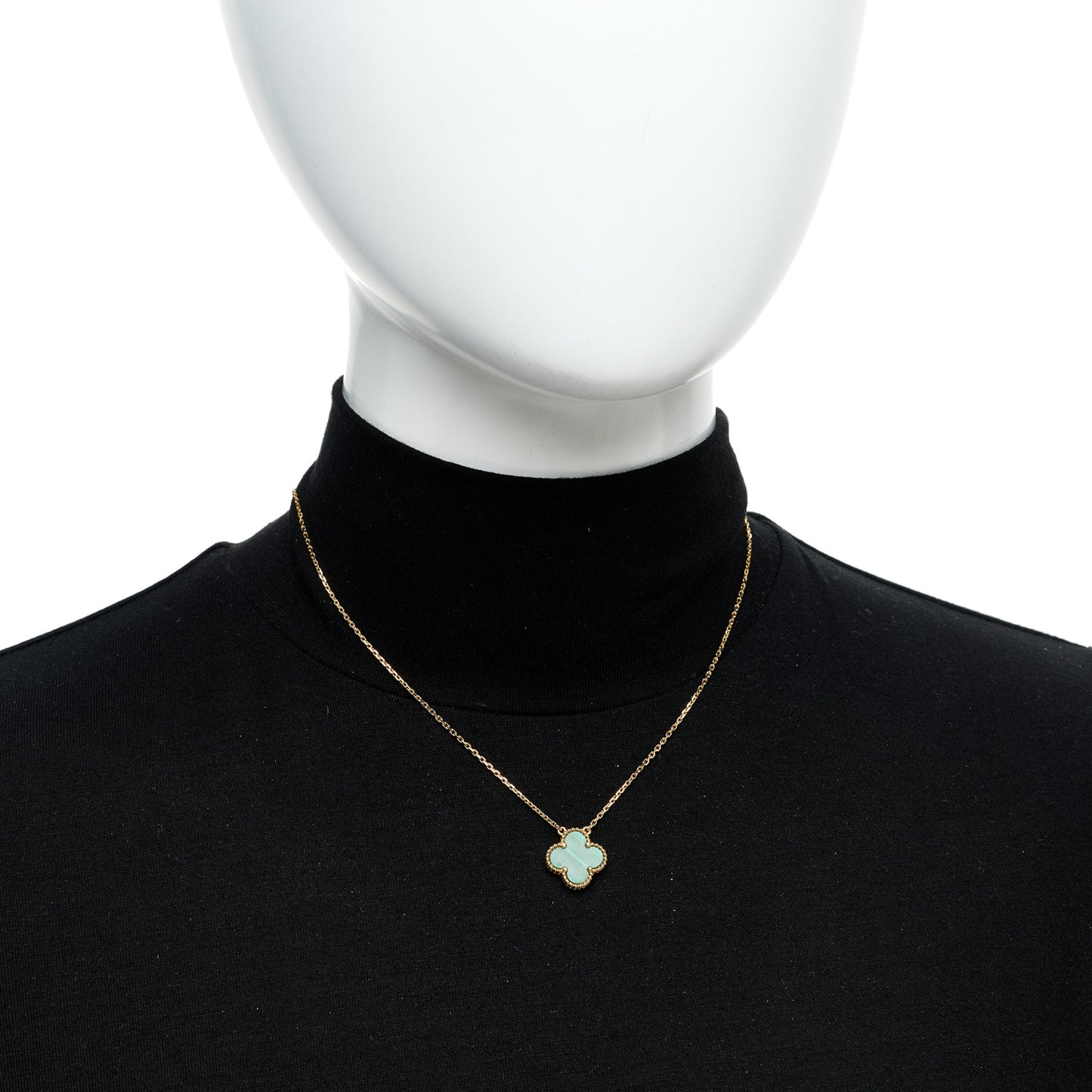 18K Yellow Gold Malachite Vintage Alhambra Pendant Necklace